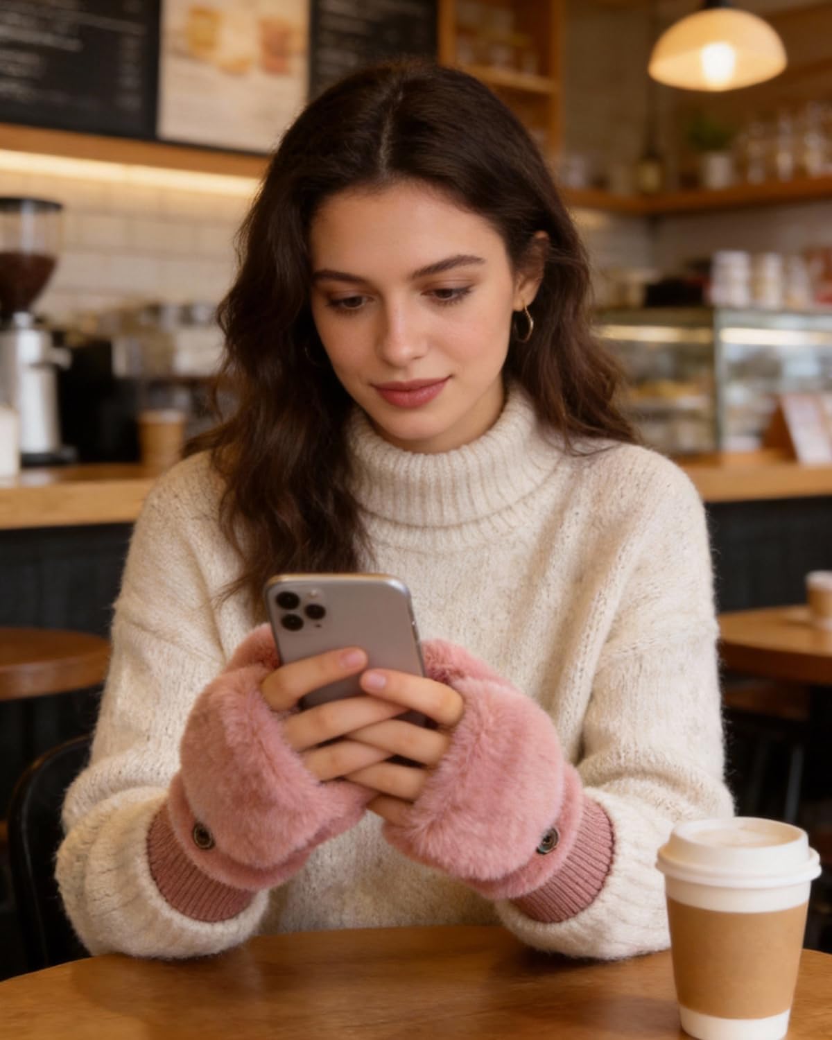 BOLLEY JOSS Women Girls Winter Warm Gloves Mittens Soft Faux Fur Wool Convertible Fingerless Gloves with Cover - Image 4