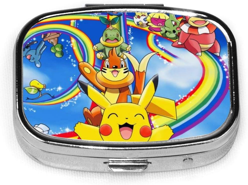 Pikachu Pill Box Cases Square Pills Boxes Tablet Metal Western Medicine Organizer Container Portable Custom Fashion (2 Compartment)