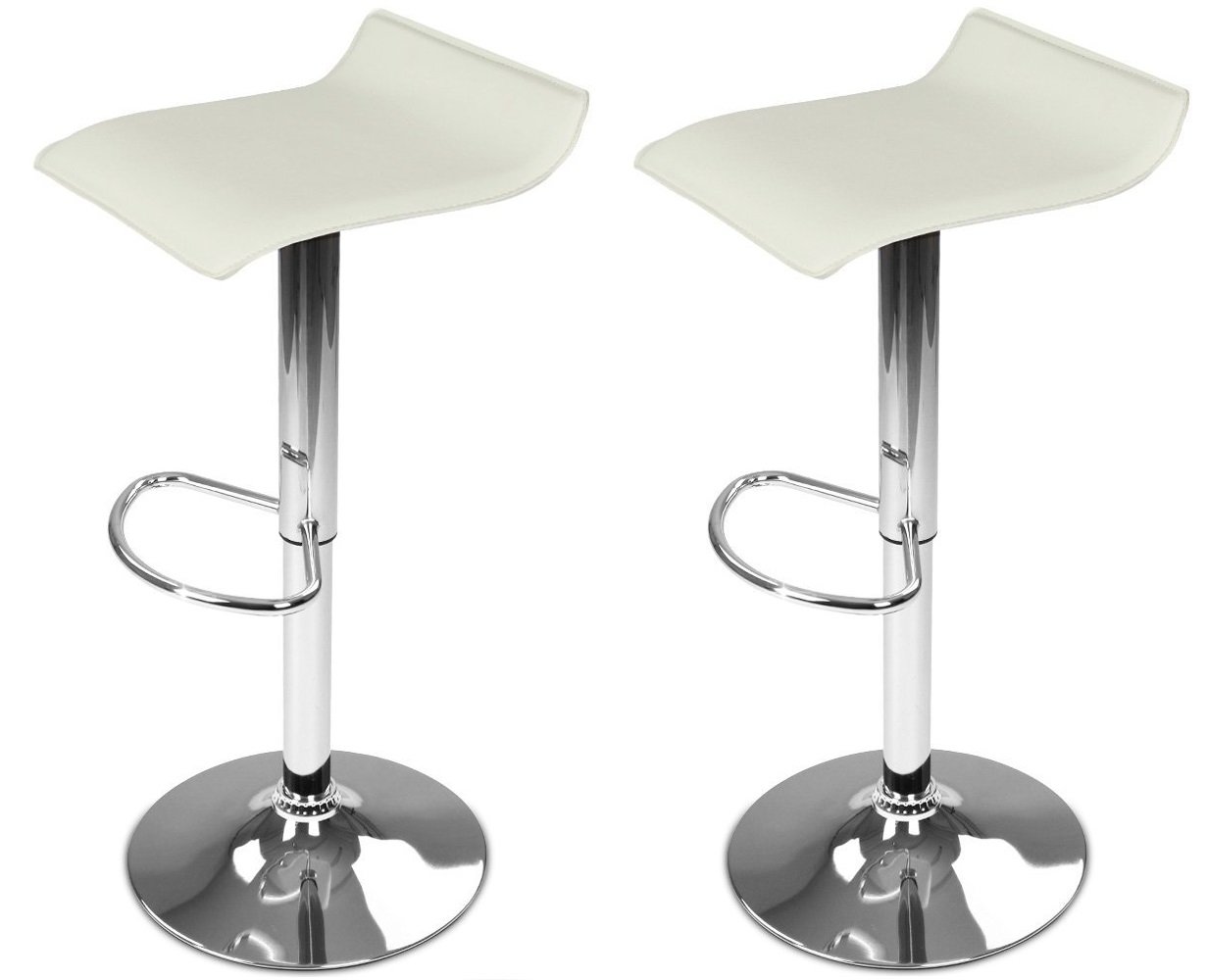 Tabourets similicuir blanc et pied chromé DP Grifería chaise haute de bar cuisine lot de 2