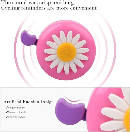 Vista 2 de U-LIAN Serpentinas y campanas de bicicleta para niñas, 1 paquete de campanas de bicicleta de flores con 2 paquetes de serpentinas para manillar