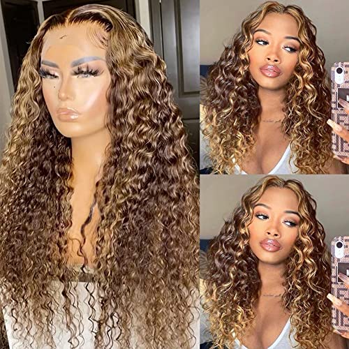 Image of Pizazz Ombre Highlight Lace Front Wig Human Hair 180 Density Deep Wave Wig