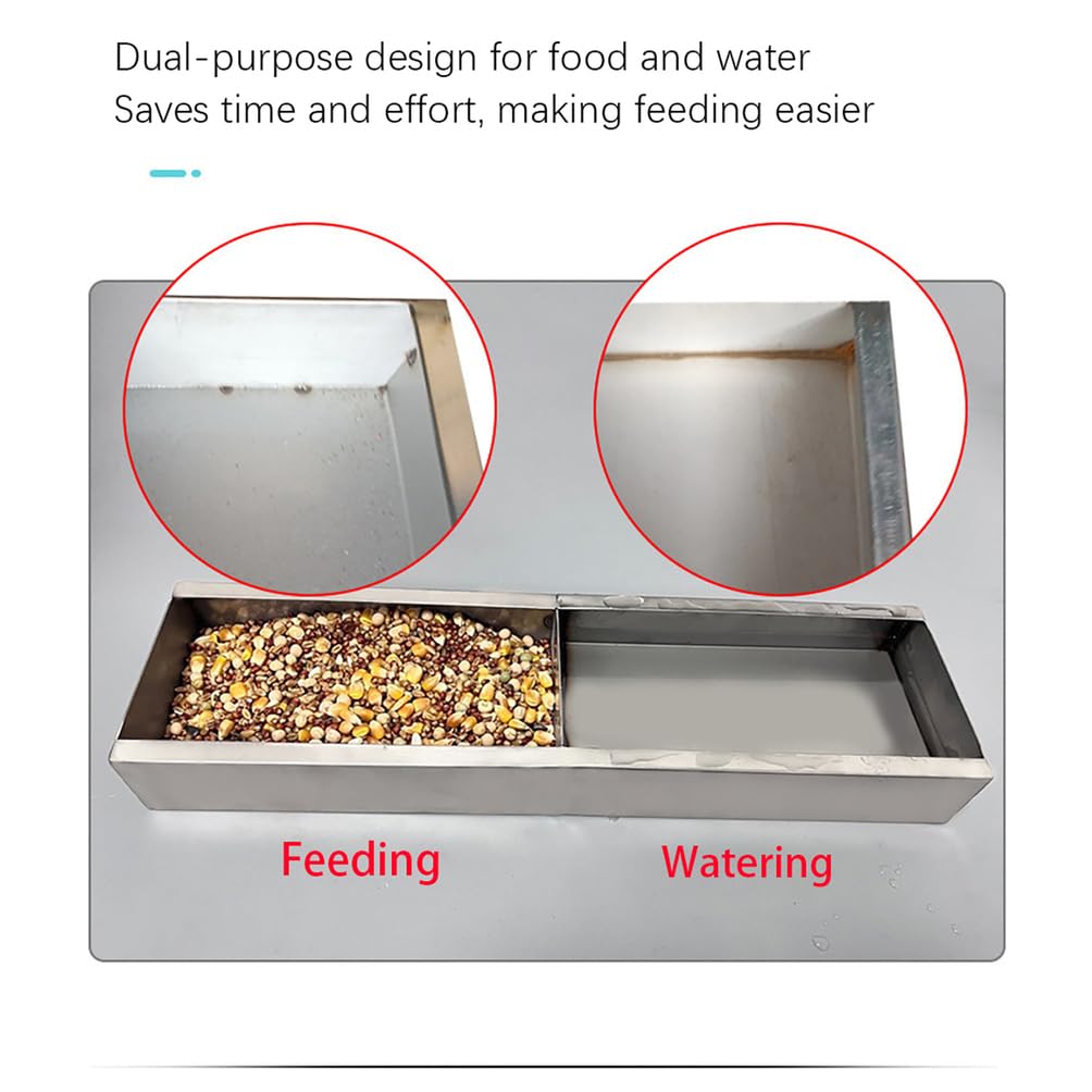 Comedero de pollo de acero inoxidable, comedero rectangular con tapas divididas, equipo de alimentación de aves de corral de doble cara a prueba de derrames para pollos, patos