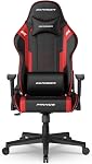 DXRacer Prince Series L Gaming Chair - Reclining, Ergonomic & Comfortable Computer Chair with 2D Armrest, Wing-Shaped Seat Base & Headrest Pillow Faux Leather Black&Red
