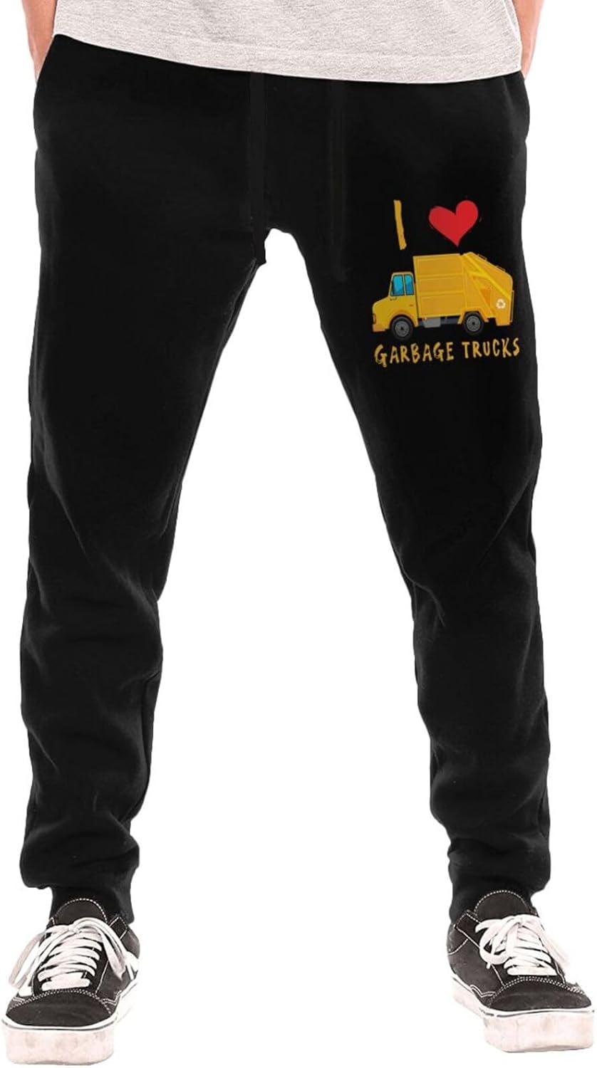 I Love Garbage Trucks Mens Fashion Athletic Joggers Pants - Sweatpants Trousers Cotton Cargo Pants Mens Long Pants