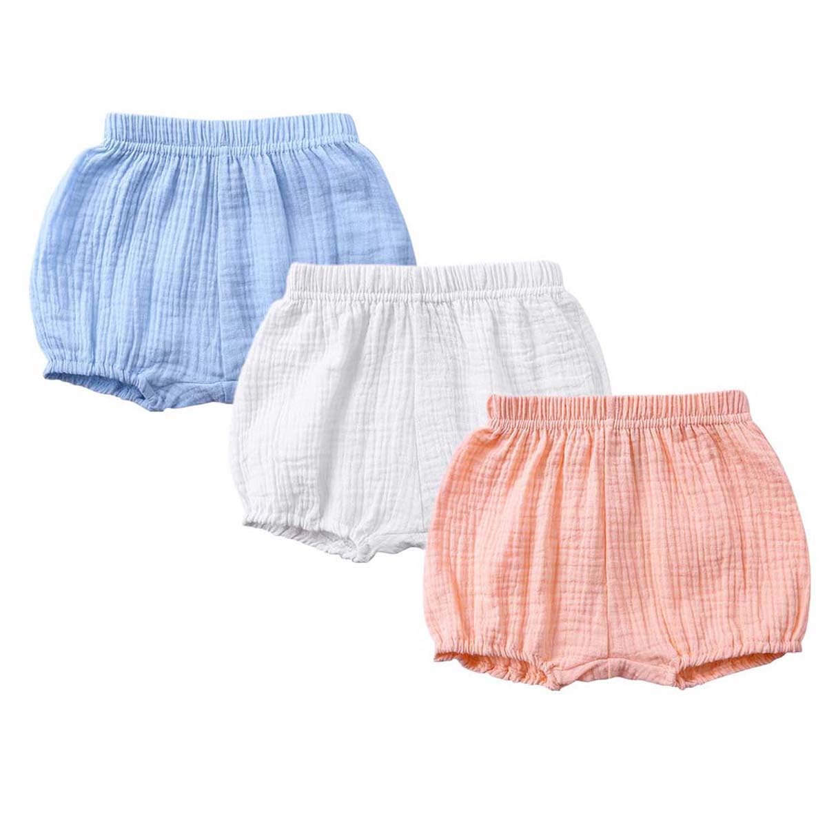 Lot de 3 Shorts en Coton et Lin pour Bébé Enfant Fille Garçon Eté Bloomer Couvre-Couche Mignon Culotte sous-vêtements Souple Confortable Pantalon Court Respirant Slips Elastique
