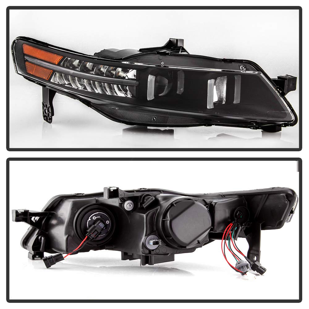 ACANII - For Black 2004-2008 Acura TL w/LED Signal DRL Tube Projector Headlights Headlamps Driver & Passenger Side