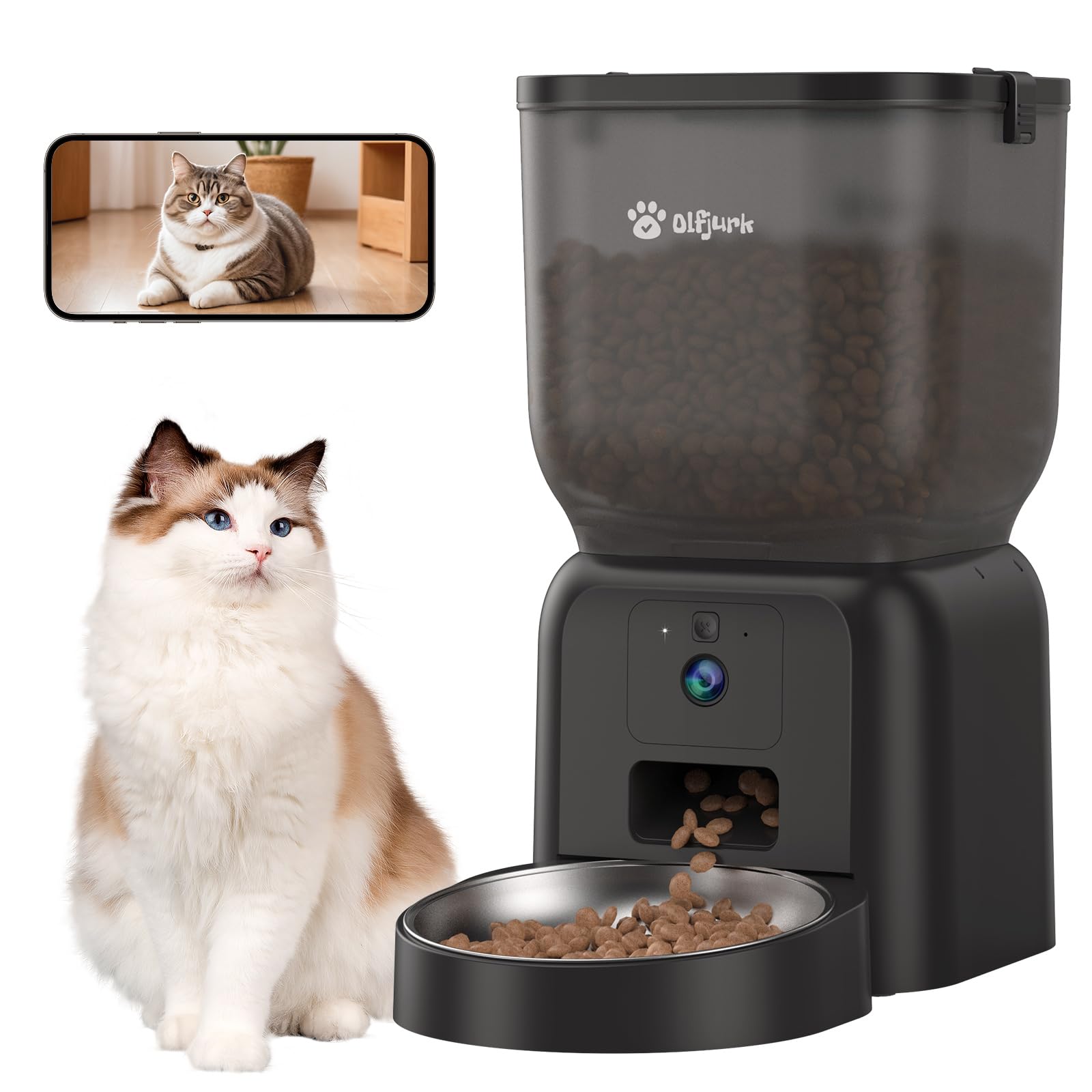 Automatic Dog & Cat Feeder,APP Controlled with Freshness Preservation, 4L Timed Cat Feeder with Timer Programmable, HD Camera for Voice and Video Recording (Black