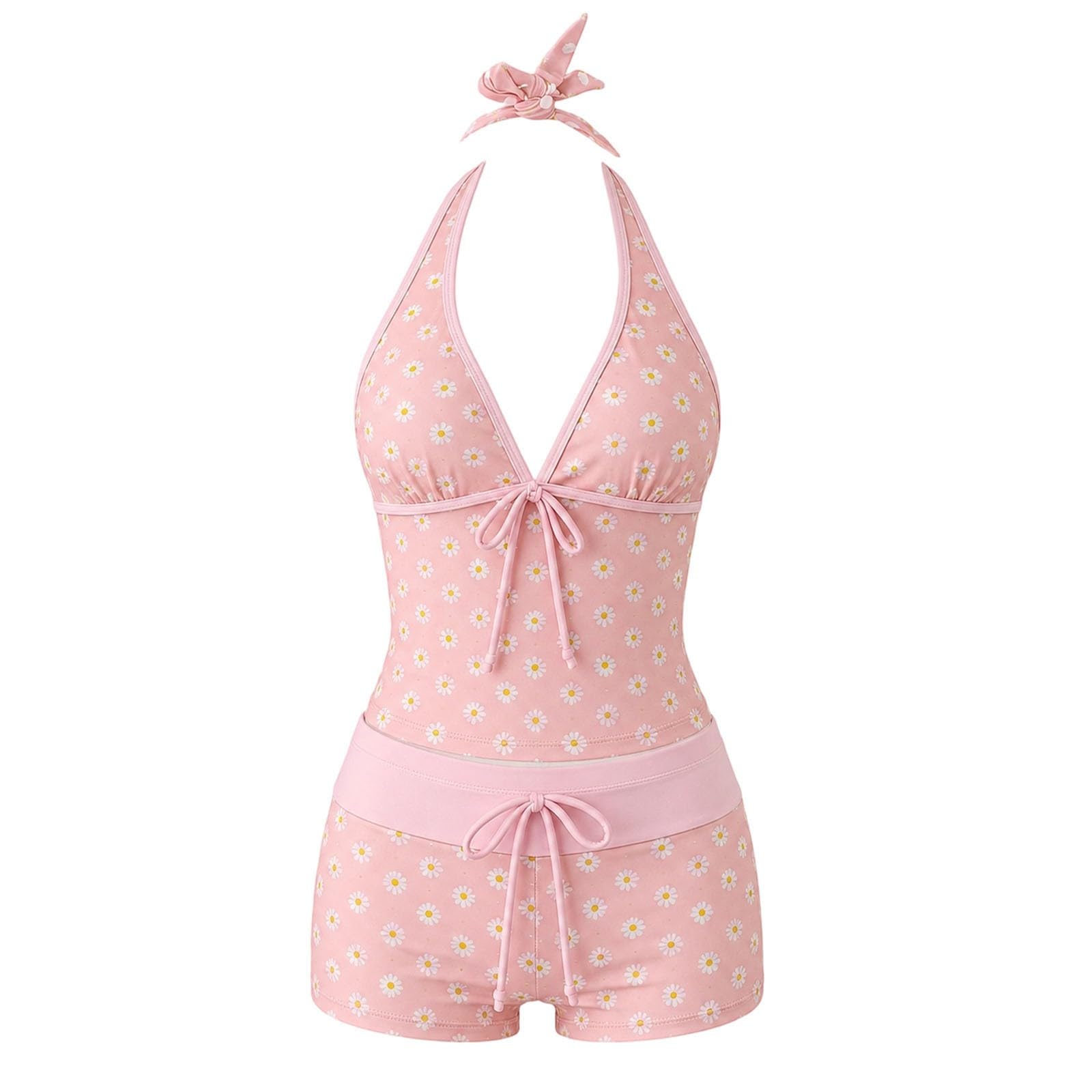 Tankini Y2K Polka Dot Halterneck Top Boyshorts Bikinis Sets for Women UK