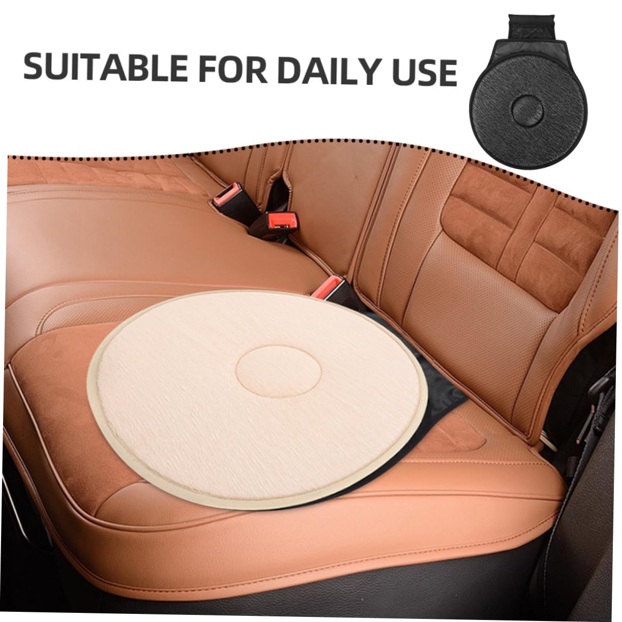 Mobestech Coussins de Siège Pivotants Installation Rapide Lot de 2 pour Voiture 360° en Tissu Noir et Beige, Confortables pour Femmes Enceintes