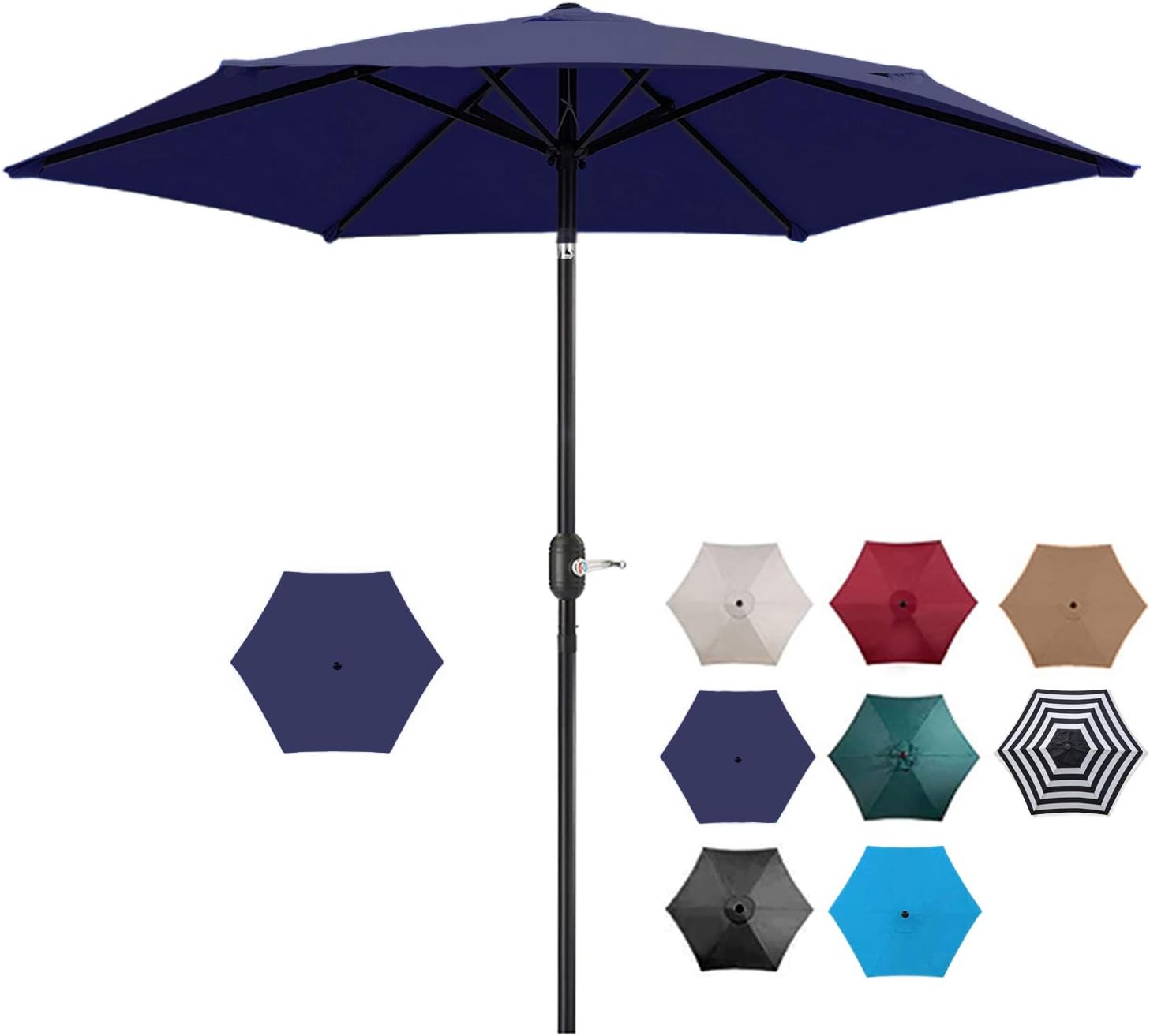 UHINOOS 7.5ft Patio Umbrella Outdoor Table Market Umbrella with Push Button Tilt/Crank,6 Ribs (Navy Blue)