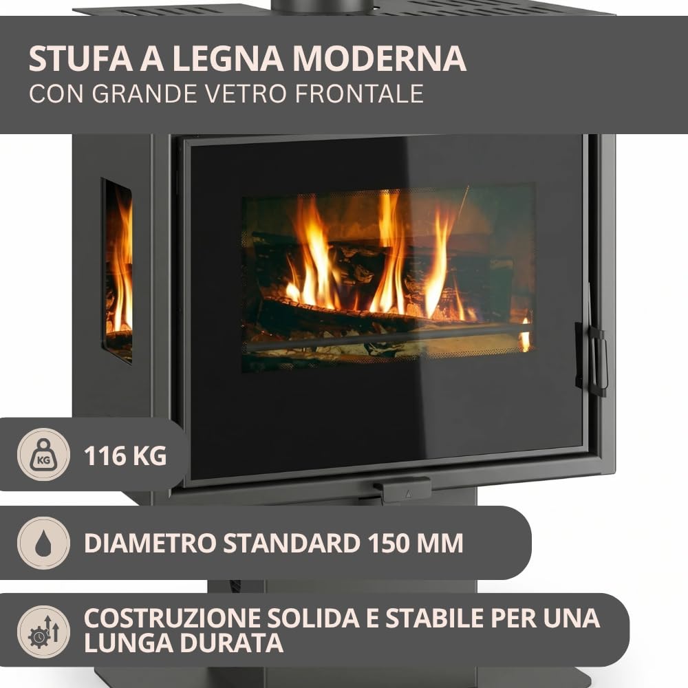 Prity PM3L E - Stufa a legna panoramica | vetro a tre lati | formato grande | 10 kW | certificato CE | Stufa a legna di design