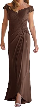 Mother of The Bride Dresses for Wedding Lace Chiffon Off Shoulder Formal Mother of The Groom Dresses with Slit