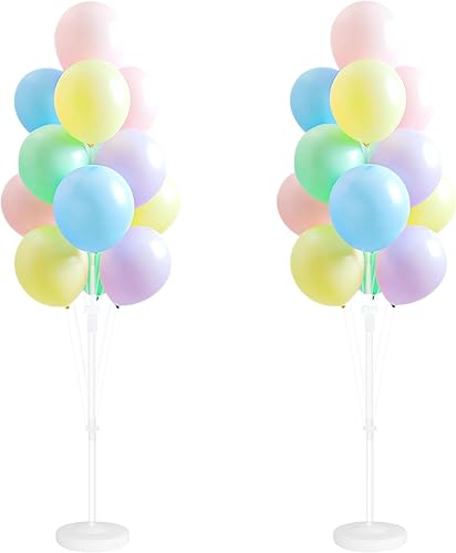 Juego de 2 columnas de globos con globos incluidos: torre de globos con soporte, base y poste, decoración de fondo para bodas, baby shower, fiesta