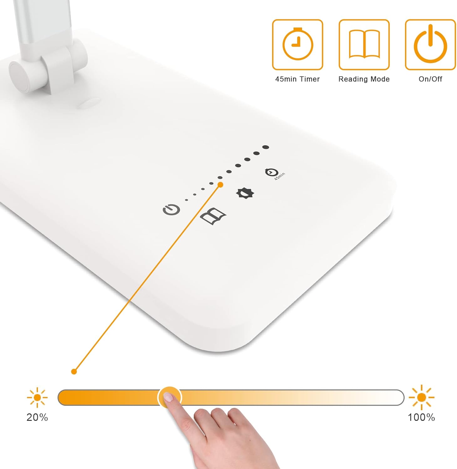 sylvwin LED Desk Lamp,Dimmable Desk Light with USB Charging Port for Home Office, 5-Level Brightness & 5 Lighting Modes, Modern Eye-Caring Table Lamps, Touch Control, 45min Auto Timer - White - - 