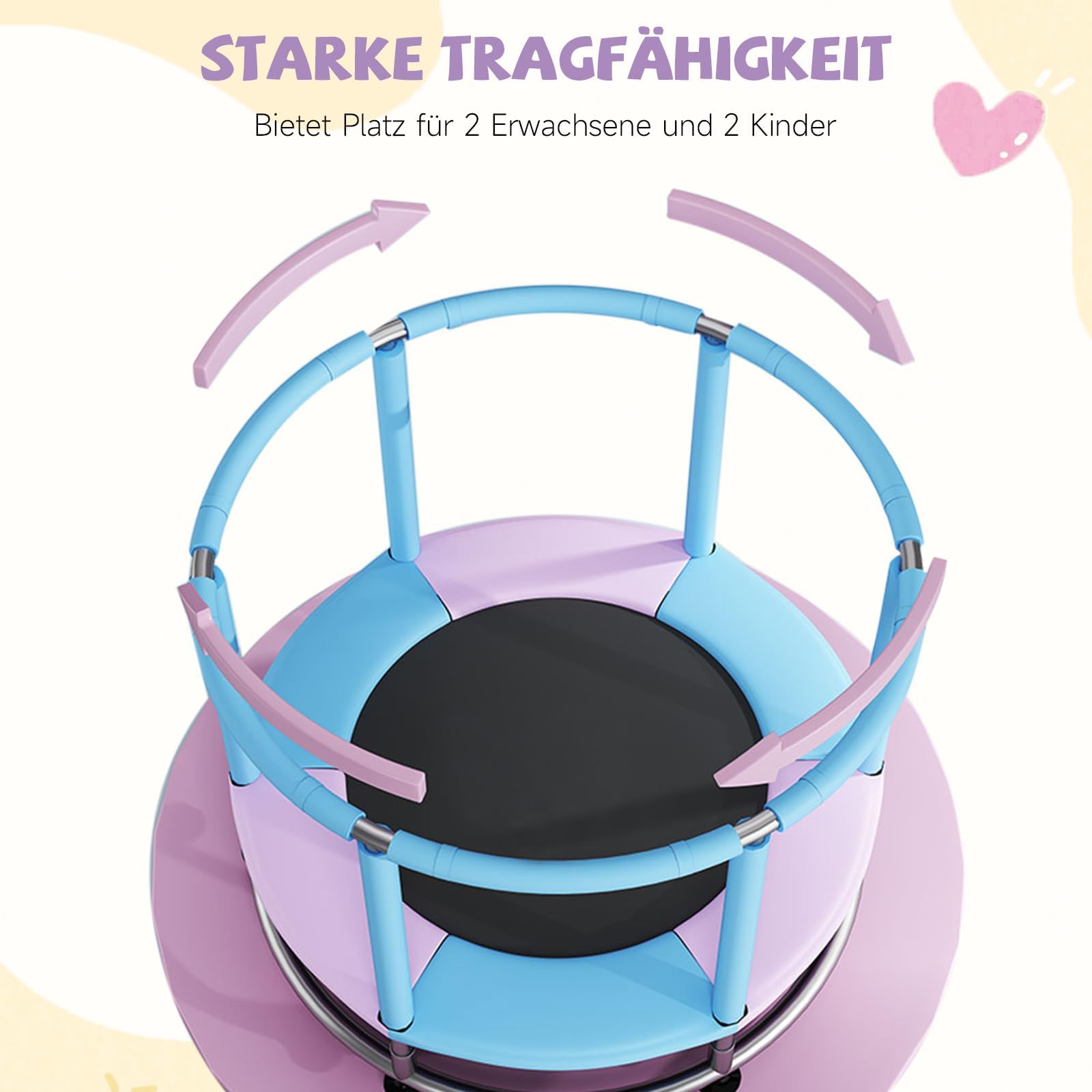 Trampoline pour enfants, avec filet sur tout le pourtour et barres de gymnastique réglables pour l'intérieur, l'extérieur, pour enfants, garçons, filles, 140 cm