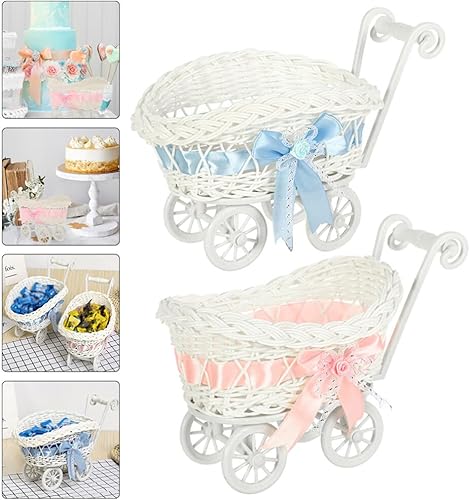 Miniatura 9 de Decoración de alimentos 2 piezas de mimbre para cochecito de bebé, cochecito de bebé, cesta de flores tejida para baby shower, centro de mesa,