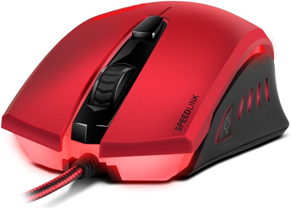LEDOS Gaming Mouse - 5 Buttons Gamer Mouse for PC / Computer - (laser sensor, up to 3000 DPI - dpi switch for quick sensitivity change - sniper button, rapid fire button), red