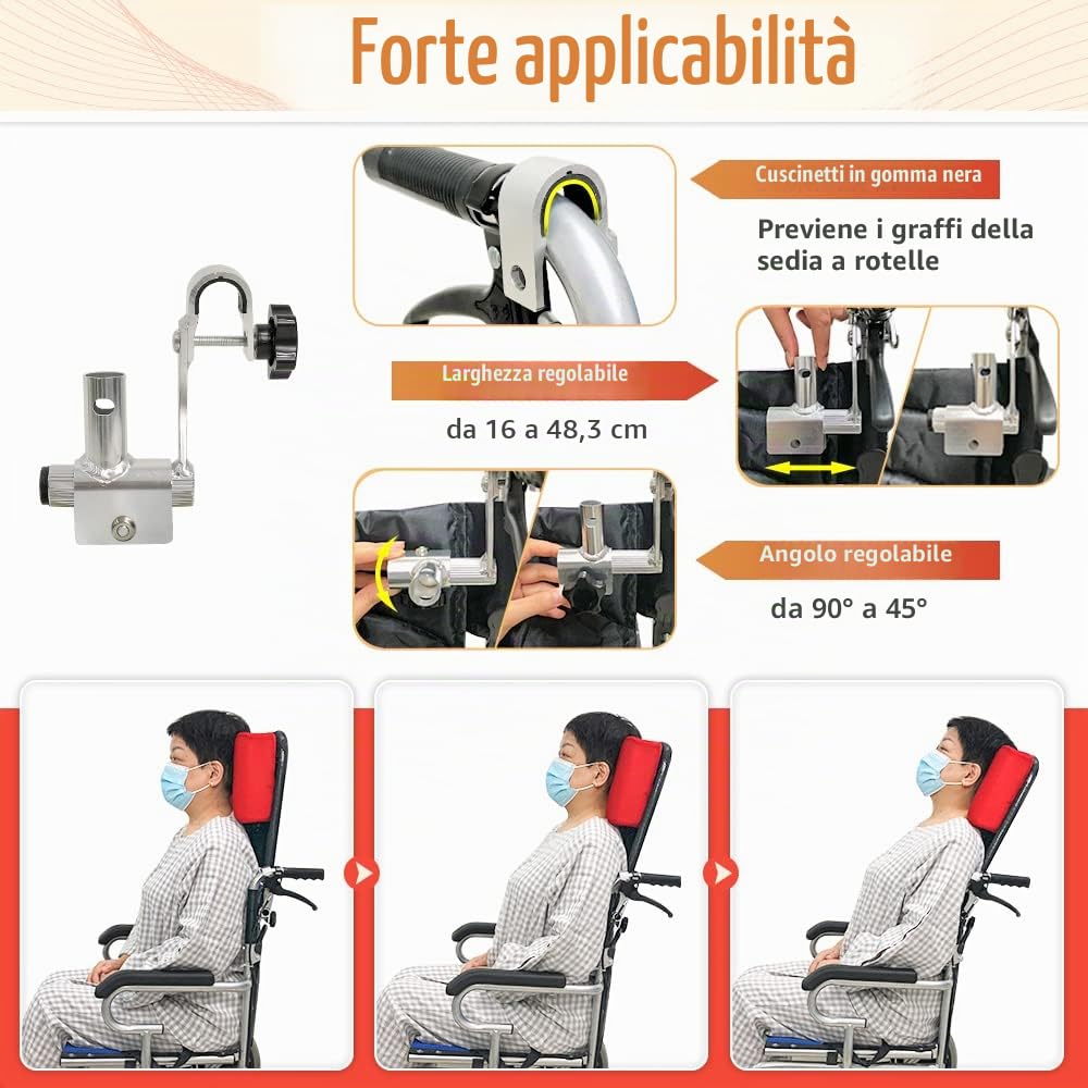 Poggiatesta per sedia a rotelle Supporto per il collo Imbottitura testa Cuscino portatile e regolabile per 16-20" Accessori per viaggio universale sedie a rotelle per adulti (rosso)