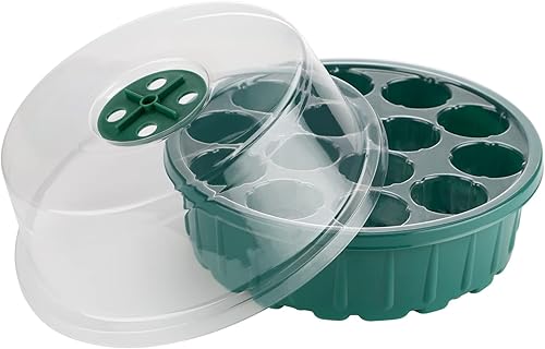 Miniatura 2 de Bandejas de semillas propagador de 14 células bandejas de cultivo gruesas con tapas transparentes ventana ajustable para jardín de invernadero verde