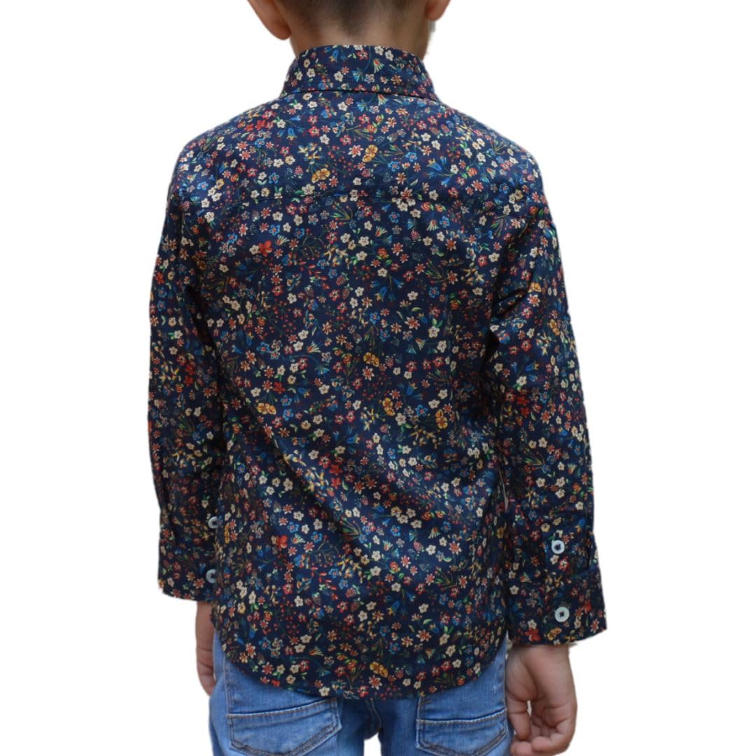 Camicia Bambino Manica Lunga Cotone - Collo Mao - VivalaVida Stampa Floreale Liberty - Camicia Fiori - Padre Figlio -Taglie 2-11 anni