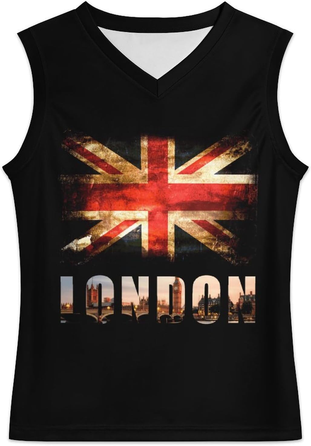 British Flag UK Big Ben London Men's V-Neck Basketball Tank Top Sleeveless Workout Tank Shirts Gym Fitness Tees Vest