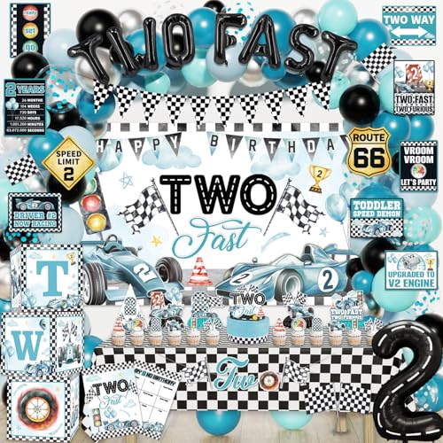 Mpanwen Two Fast Birthday Decor, 143Pcs Race Car Racing 2nd