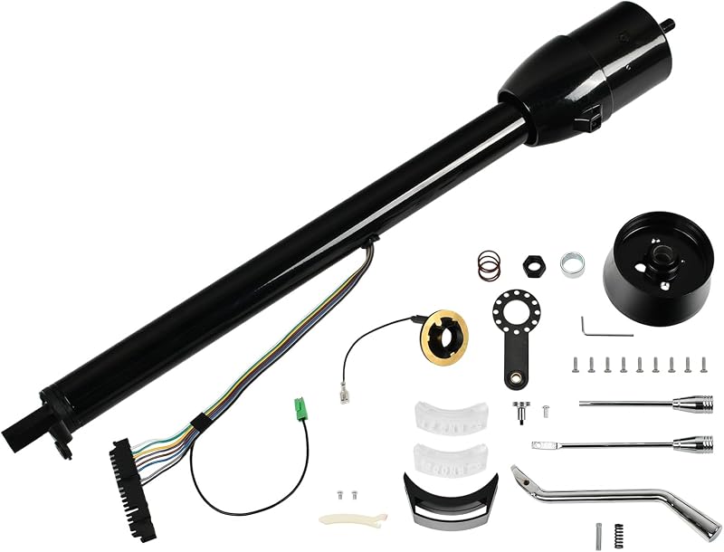 32" Black Stainless Steel Tilt Automatic Steering Column GM | Universal with 9 Hole Wheel Adapter