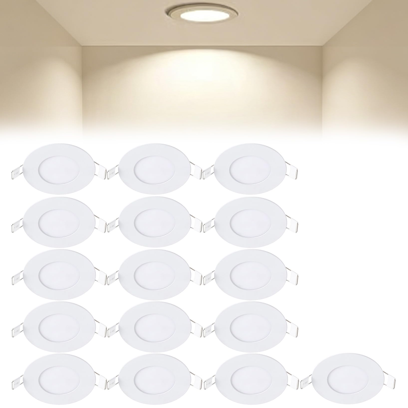 VOGHMOLD 3W Ultra Slim LED Downlight 3 inch, 4000K Recessed Ceiling Light, Cut Φ70-75mm, AC85-265V Flush Mount Spotlights Aluminum Round Panel Lights for Office Hallway, 16 Pack