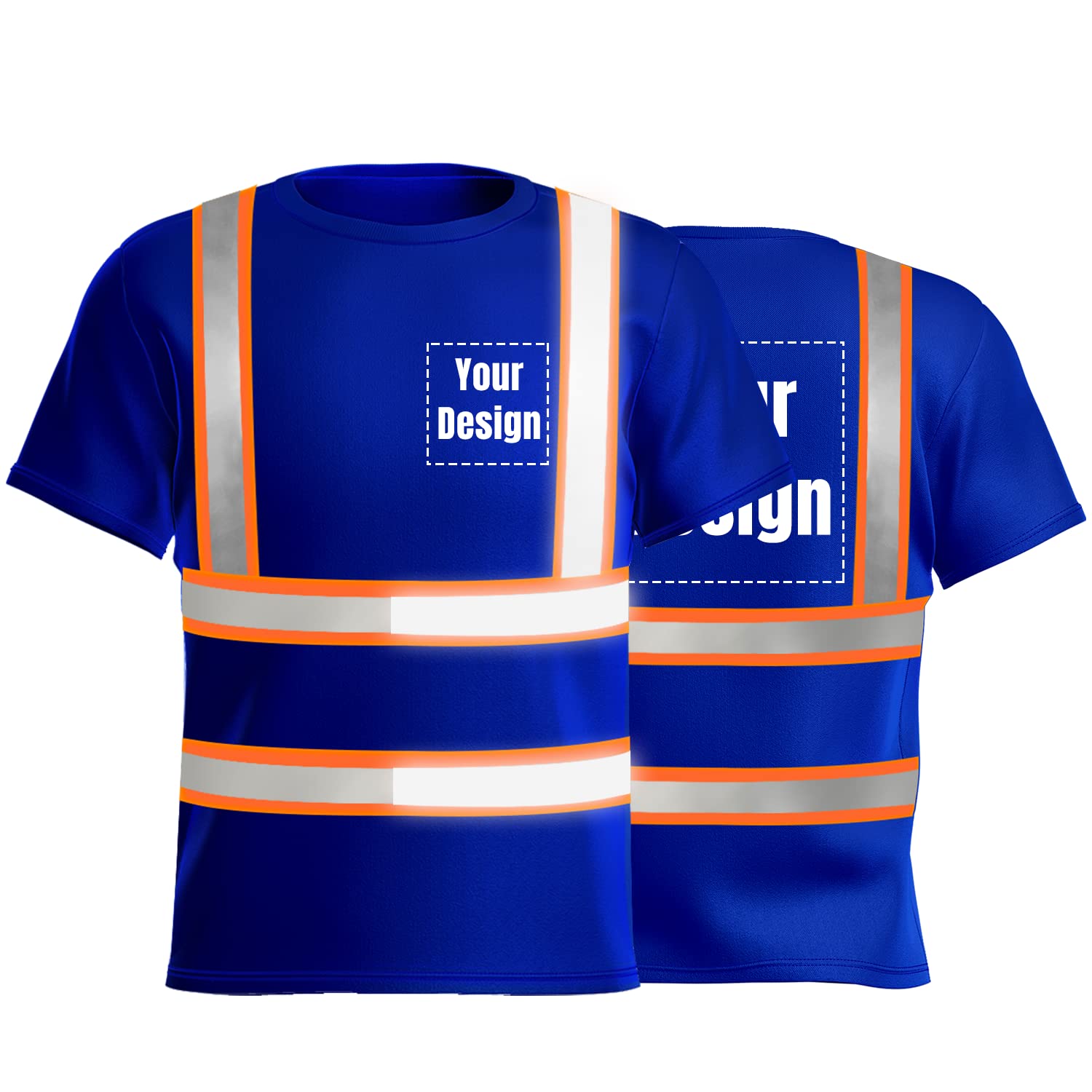 YOWESHOP Hi-Vis Safety T-Shirt Add Your Design Quick Dry Workout Shirts with Reflective Strips (XL, Blue (Orange) - Style 4)
