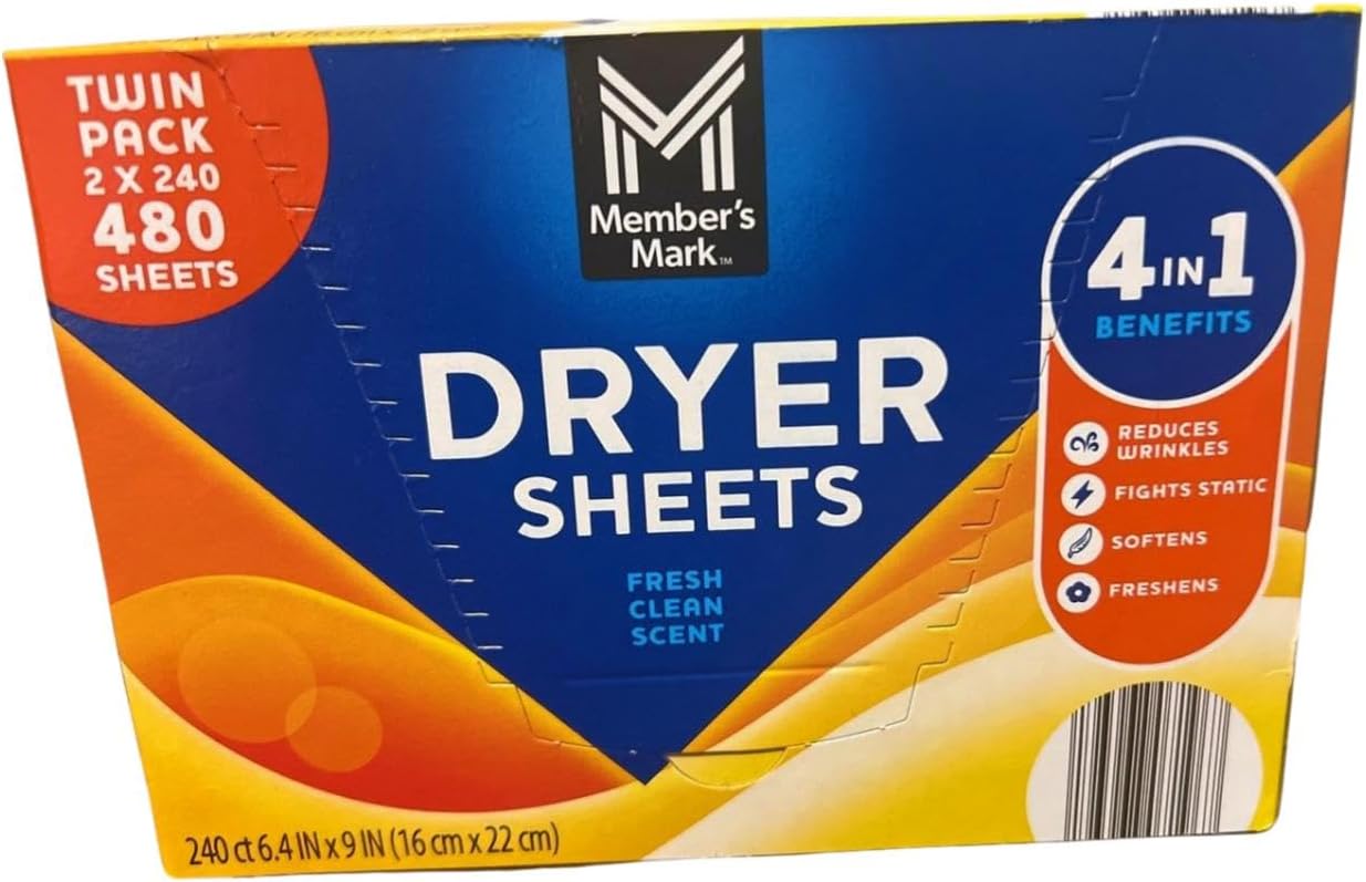 Dryer Sheets, Fresh Clean Scent, Twin Pack, 480 Sheets Total, 4-in-1 Reduces Wrinkles, Fights Static, Softens, Freshens