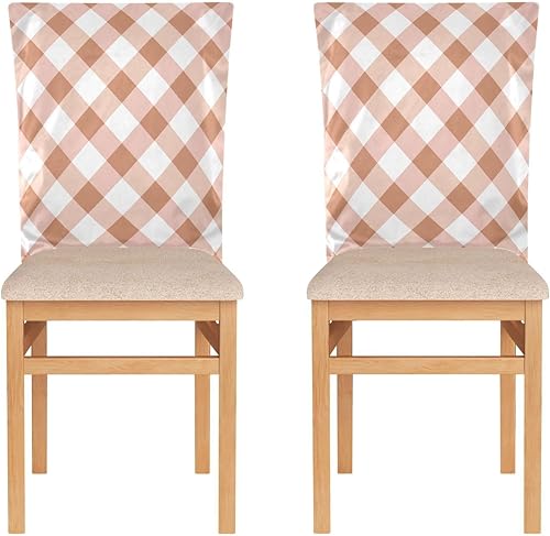 Juego de 2 fundas para sillas de comedor de color dorado rosa y crema, lavables para comedor, fundas para sillas de comedor, 2 piezas