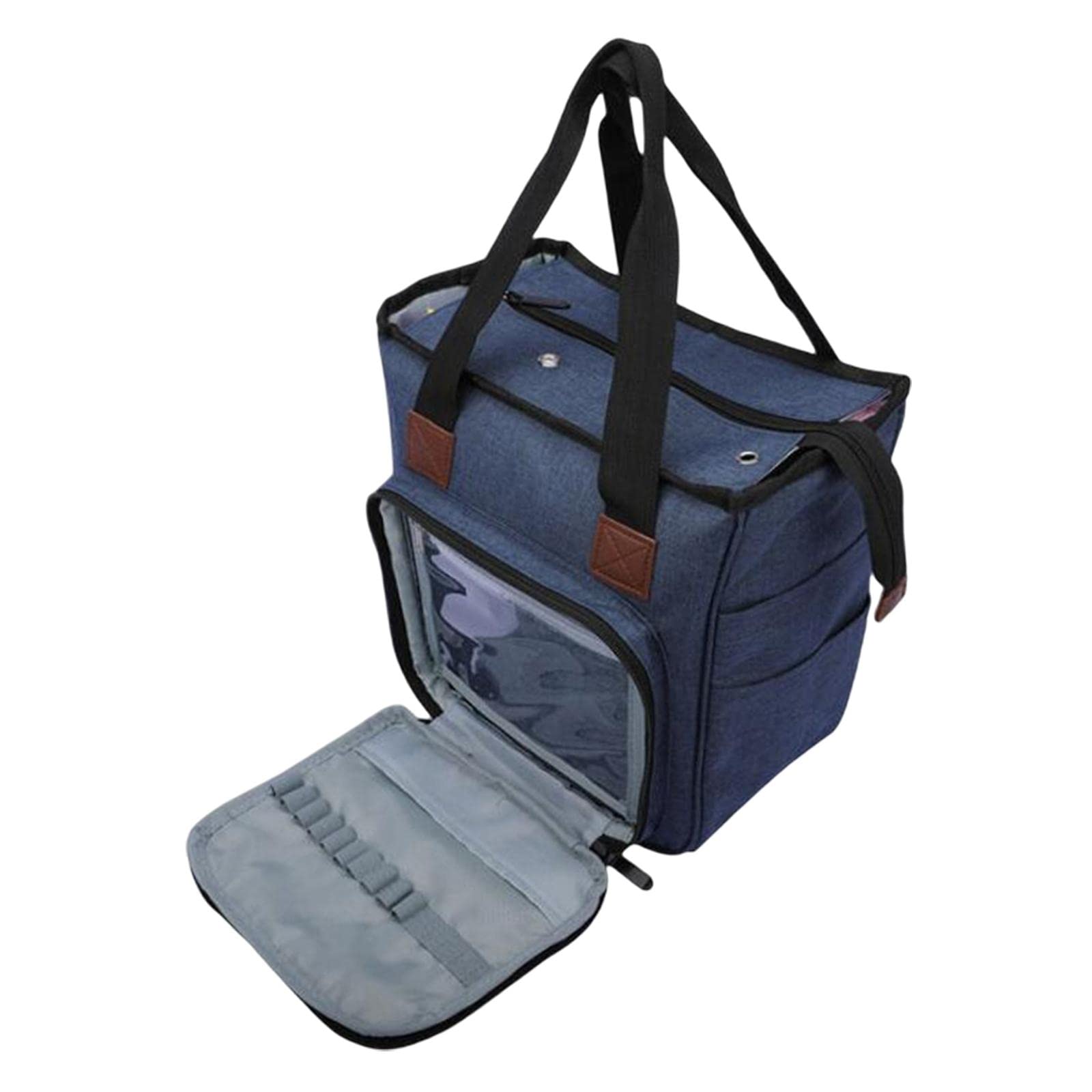 Juego de 2 bolsas de tejer portátiles, bolsa de almacenamiento, accesorios de costura, ganchos de ganchillo, color azul