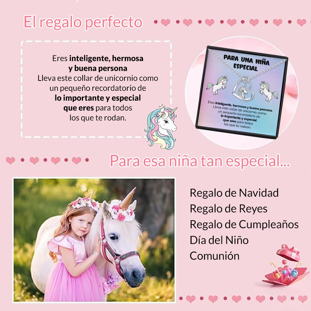 Regalo Niña 10 Años, Colgante De Unicornio, Regalos Niña 7, 8, 9, 10, 11, 12 Años, Collar Niñas Plata De Ley, Regalo Original Para Niñas, Navidad, Reyes