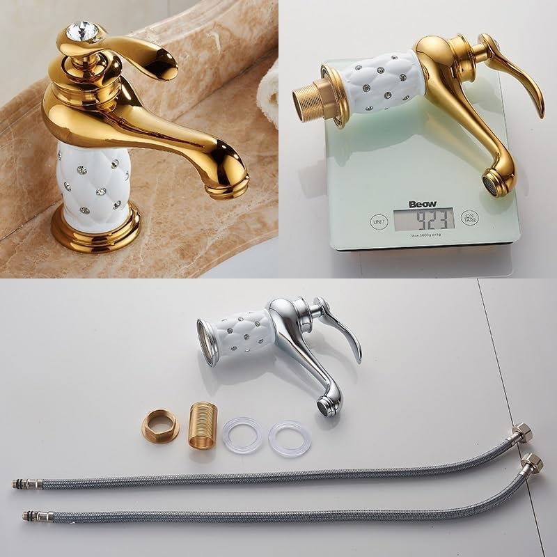 Antique Bronze Basin Faucet, Porcelain Handle Single Lever Deck-Mounted Mixer Tap(H)