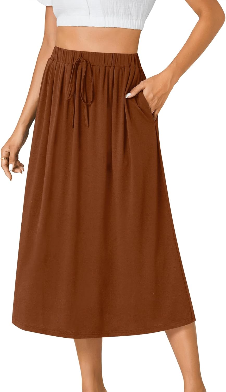 LYANER Women's Summer Elastic Waist A-Line Skirt Lightweight Beach Swing Flowy Flared Midi Skirts with Pockets - Image 3