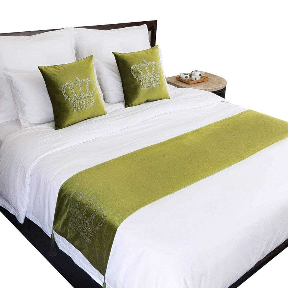 Cama camino bufanda de 45x210 cm en verde hierba para decoración de hotel y dormitorio elegante
