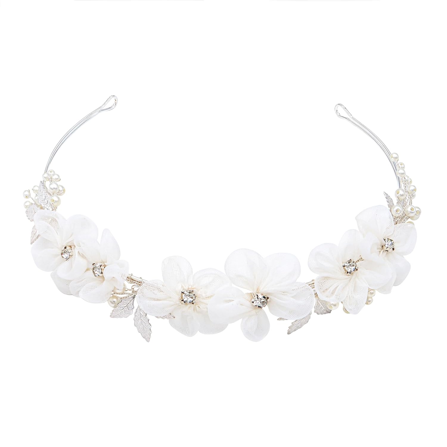 Oriamour Tulle Flower Headband, Flower Girl Headpiece, Pearl Silver, Wedding Hair Accessories, Tiara for Birthday, Party, First Communion - Image 2