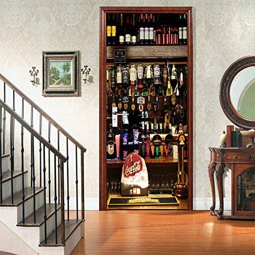 FFIKO 3D Door Stickers Mural Wallpaper PVC Art Sticker Removable Self Adhesive Wall Gallery Decal for Home Office Bedroom Children's Room Decoration Art Pub Bottle Beer Door Pattern 30.3“X78.7"
