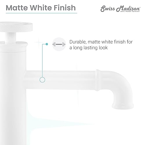 Miniatura 5 de Swiss Madison SM-BF81MW Avallon - Grifo de baño de un solo agujero, rueda de un solo mango, arco alto, color blanco mate