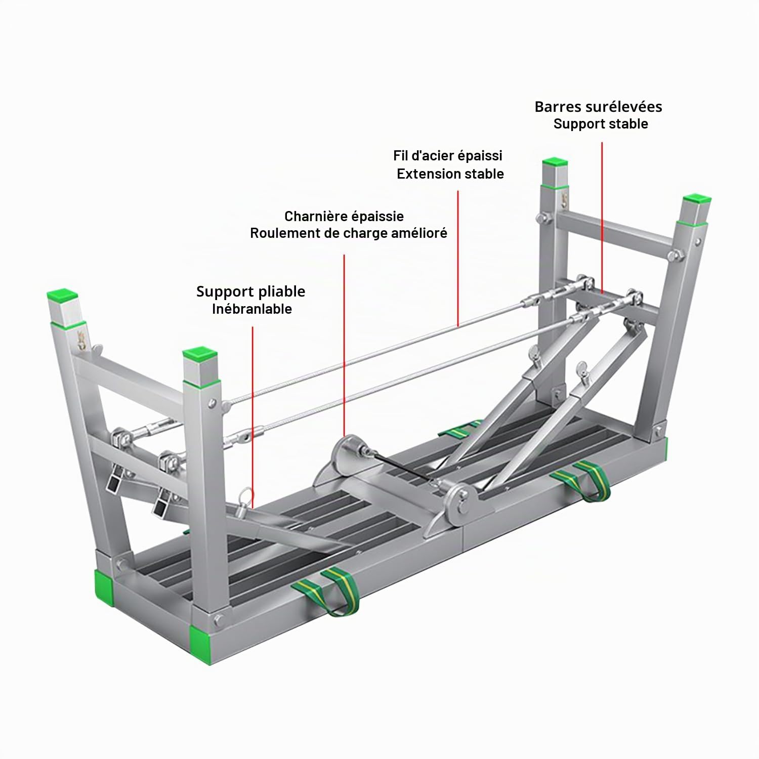 Plateforme pliable et réglable, cadre portable et galvanisé, hauteur ajustable pour nettoyage et peinture, charge max. 360 kg, 160 x 37 cm