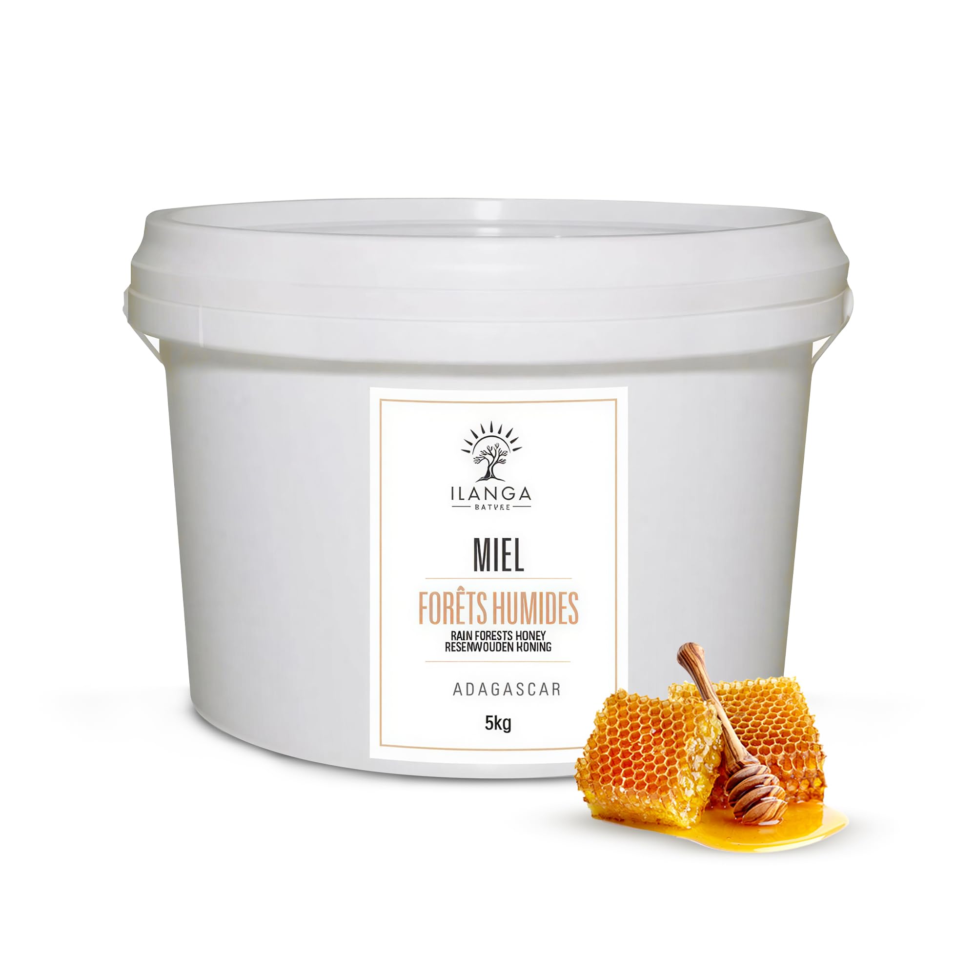 Ilanga Nature Miel de Forêt de Madagascar 5 kg, Miel Brut Naturel Pur à 100%, Récolté Directement auprès d'Apiculteurs Locaux, Origine Traçable, Saveur Florale Tropicale Intense, Sans Additifs ni