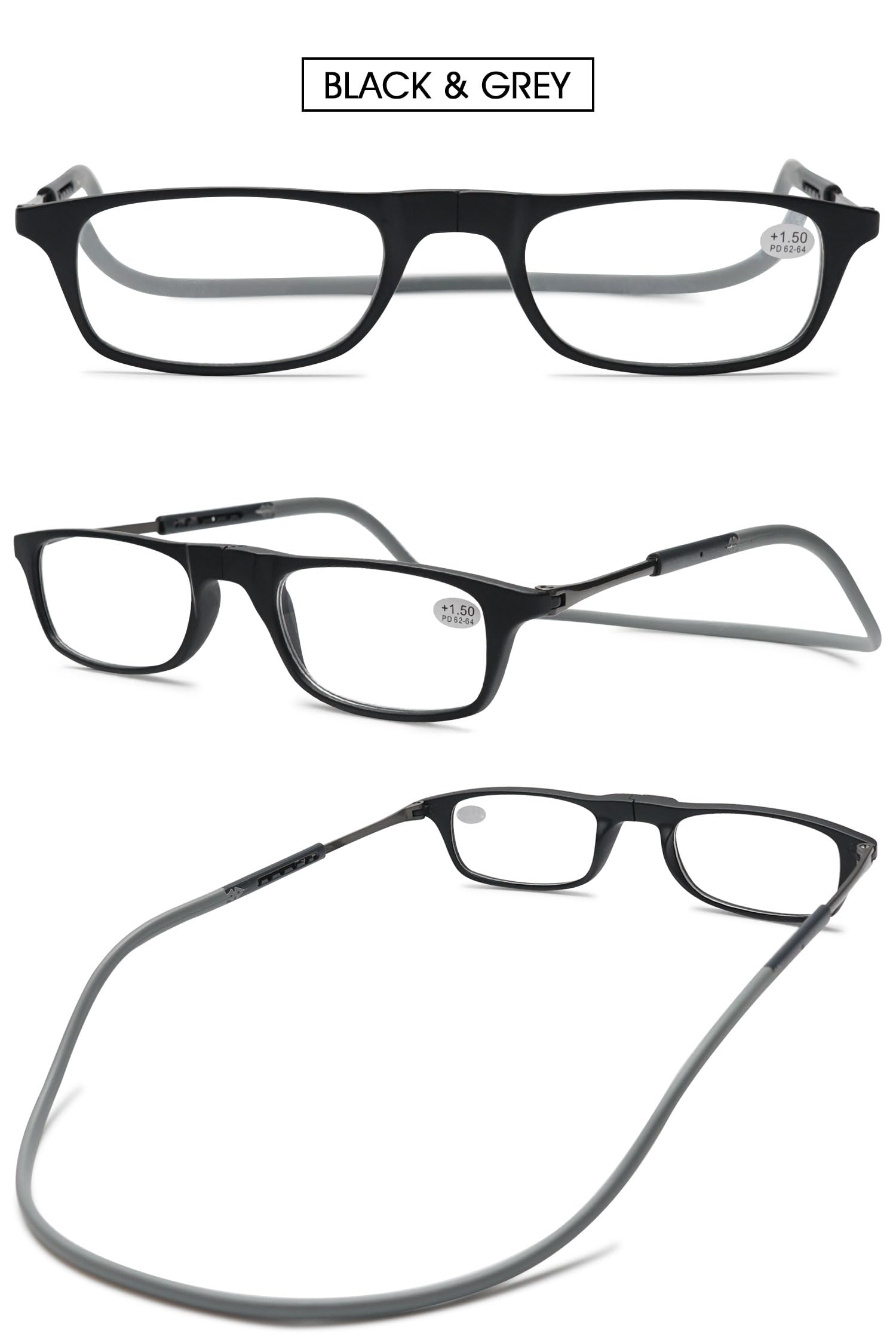 VEVESMUNDO Magnetische Lesebrille um den Hals Klemmen | Leicht, TR90 Flexibel Biegbar Brillenbügel, Magnetverschluss Lesehilfe, Brille mit magnet, für Damen Herren