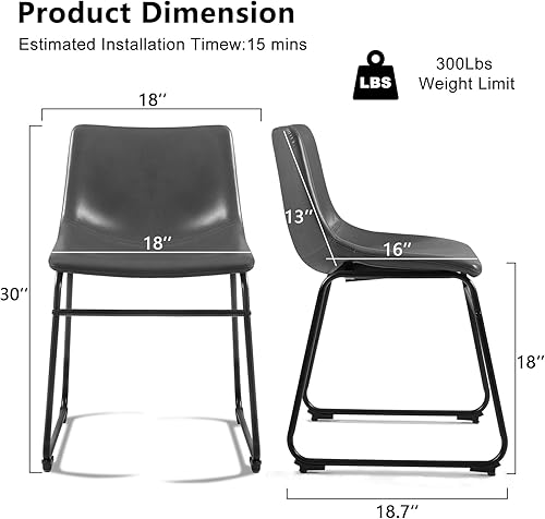 Miniatura 10 de PUKAMI Juego de 2 sillas de comedor de piel sintética, sillas de cocina y comedor de 18 pulgadas, modernas sillas de comedor sin brazos con respaldo