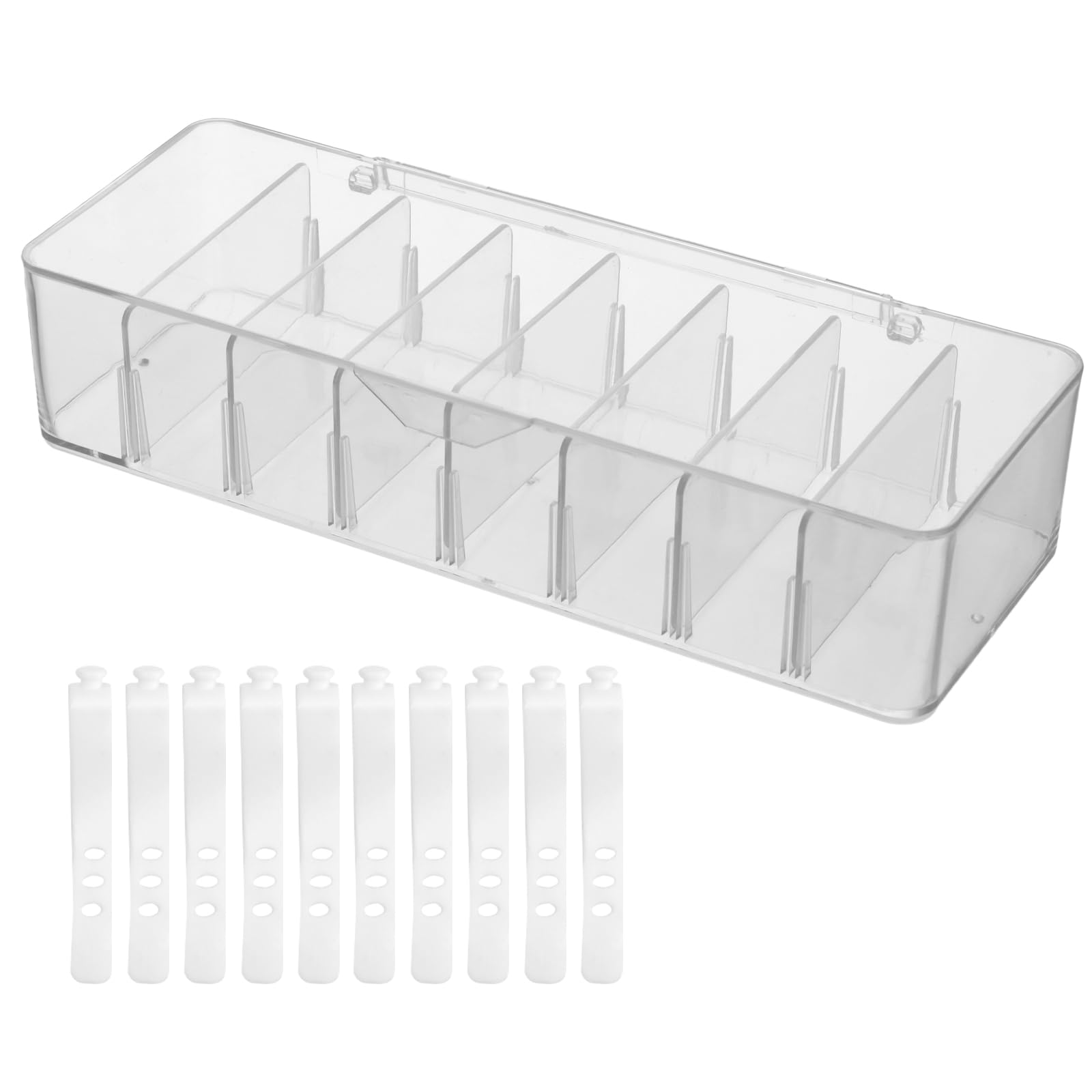 2 scatole portaoggetti per cavi, con coperchio, 8 scomparti, trasparente, con 2 fascette per cavi, scatola di gestione dei cavi, scatola di plastica per piano di lavoro