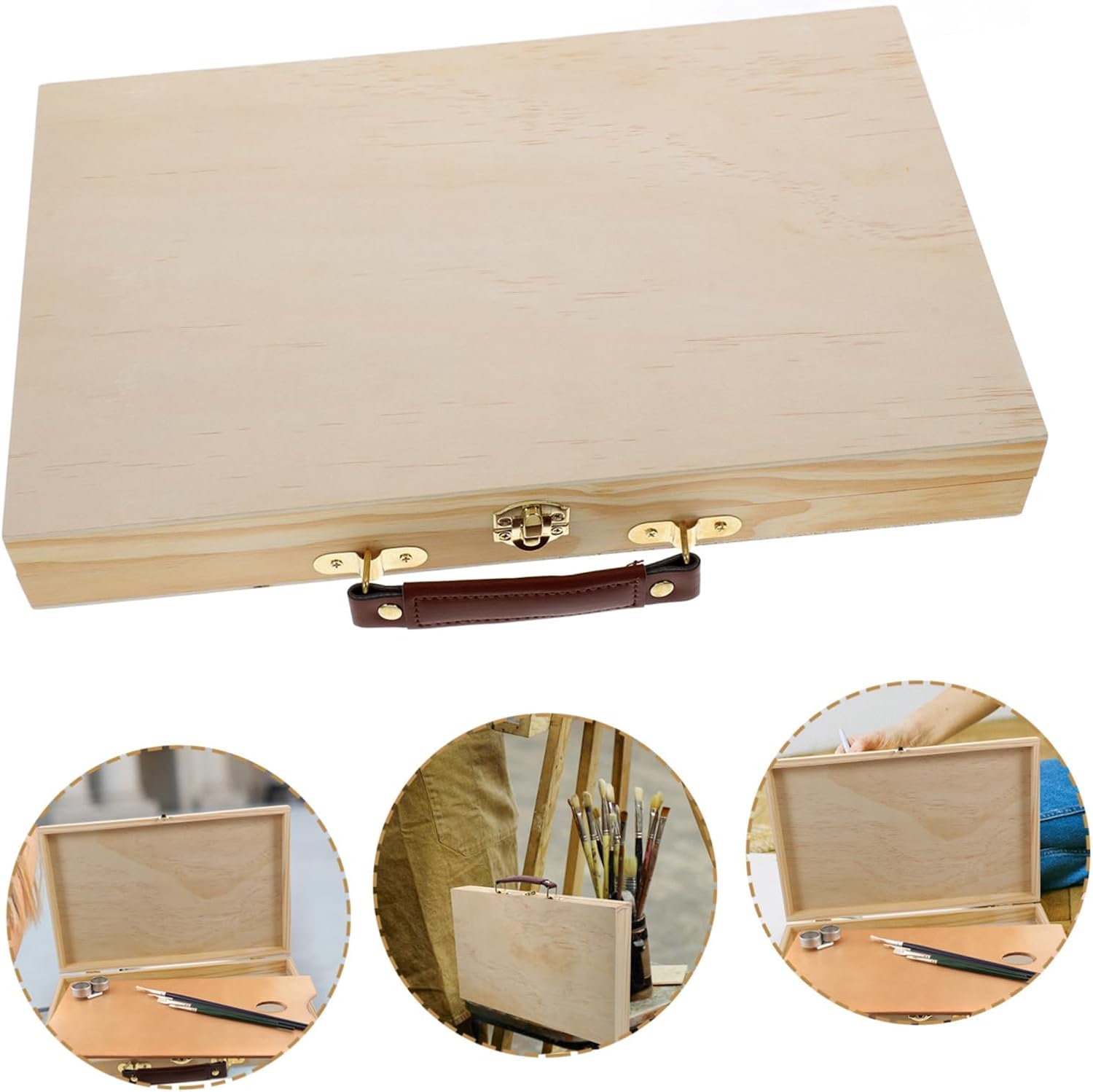 DIYEAH Portable Wooden Drawing Case for Artists Compact Art Supplies Organizer with Locking Clasps for Students and Travelers Multi-Functional Storage Box for Paints and Tools