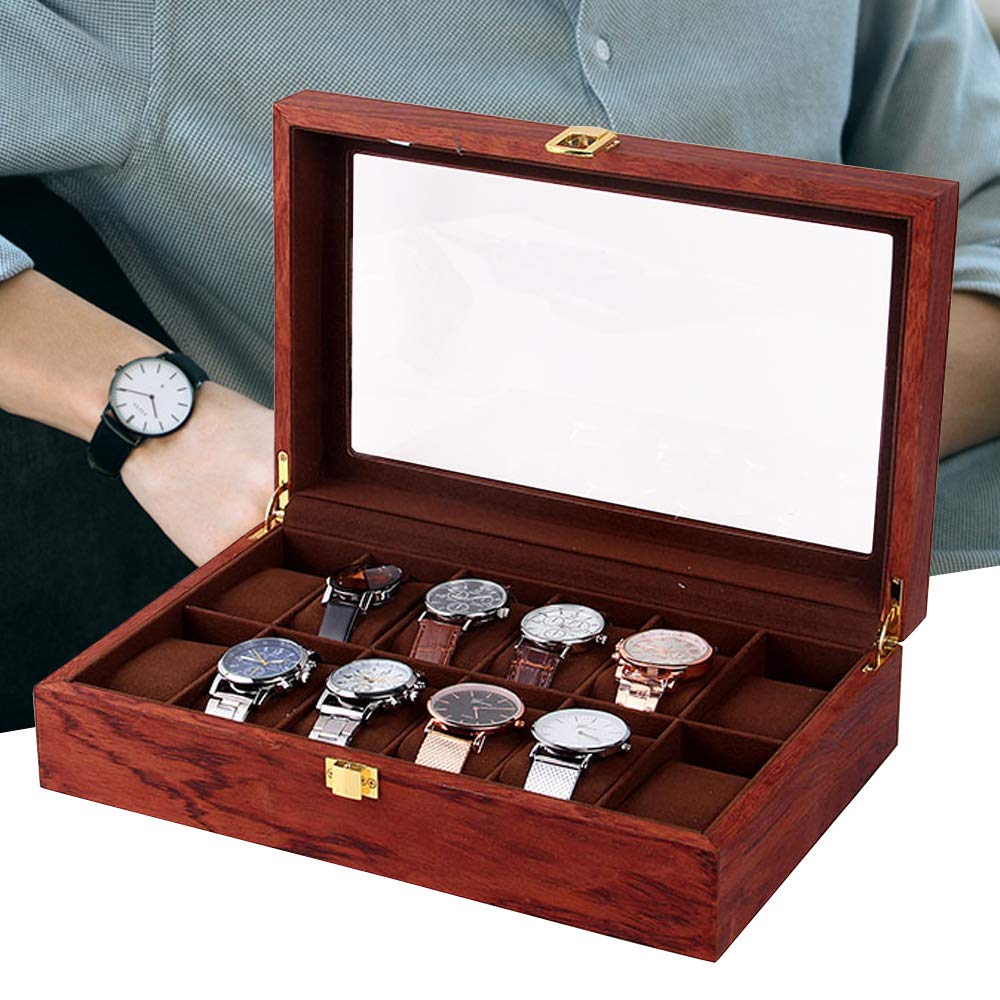 Caja de madera para relojes de 6/10/12 ranuras, caja de reloj de madera maciza, ideal para exhibir y guardar relojes (12 ranuras)