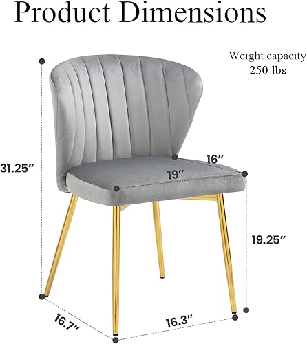 Miniatura 2 de Juego de 2 sillas de comedor de terciopelo, modernas sillas tapizadas con patas de metal dorado para comedor, cocina, tocador y patio (gris)