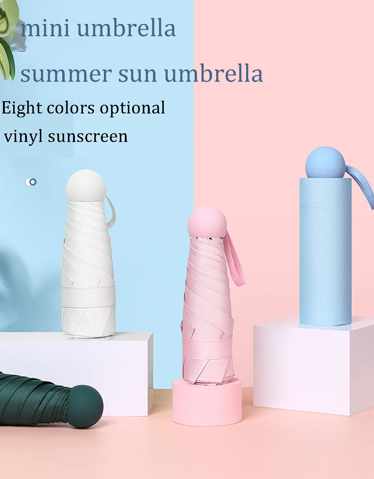 Parasole parasol podróżny, składany parasol wiatroszczelny 6 żeber, 8 kolorów parasol kieszonkowy, parasol ochronny - mały - kompaktowy, lekki, mocny, mini, przenośny(White)