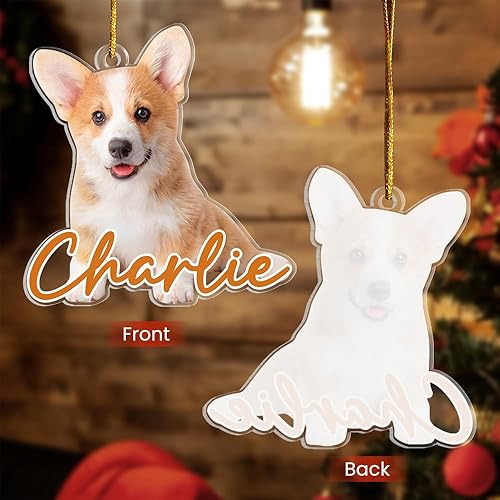 Vista 27 de SANDJEST Adornos personalizados de cerámica con foto personalizada para cachorros de primera Navidad 2024 para amantes de los perros, corazones