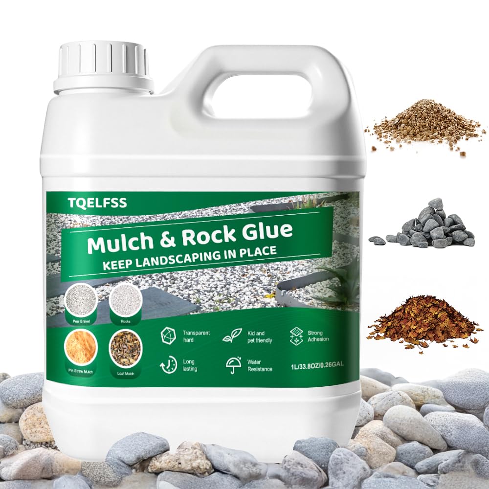 Rock Glue,1L/0.26Gal Mulch Glue for Landscaping,Fast-Drying Adhesive Reliable & Long-Lasting & Dries-Clear Strong Pea Gravel Binder for Wood Chips,Sand,Pine Straw,Pebbles,Stone
